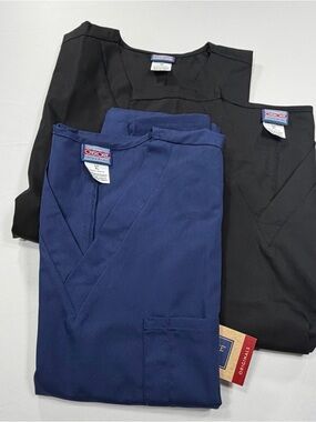 NWT Cherokee Scrub Tops Lot Blue Black Unisex XL V Neck Medical Workwear